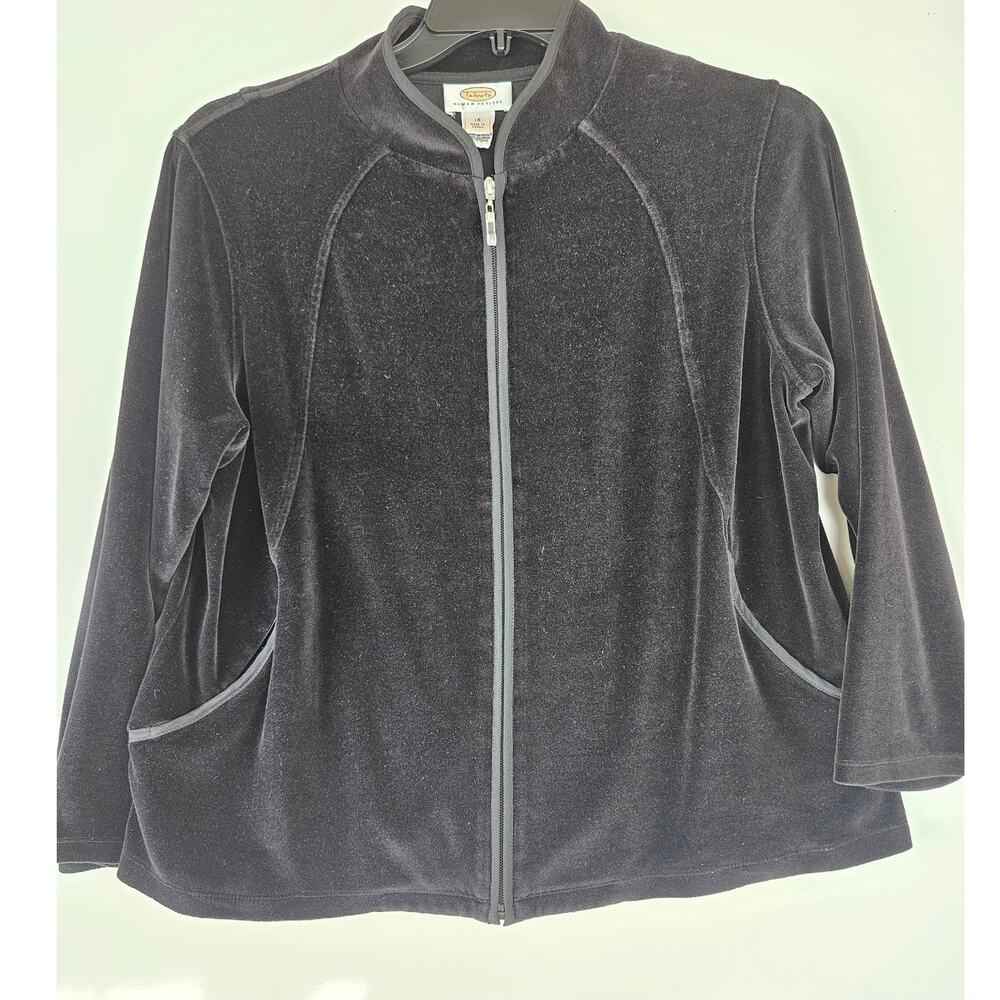 VTG Talbot's 1X Velour Athletic Track Jacket Black Y2K Vibes Cadet Collar B-82